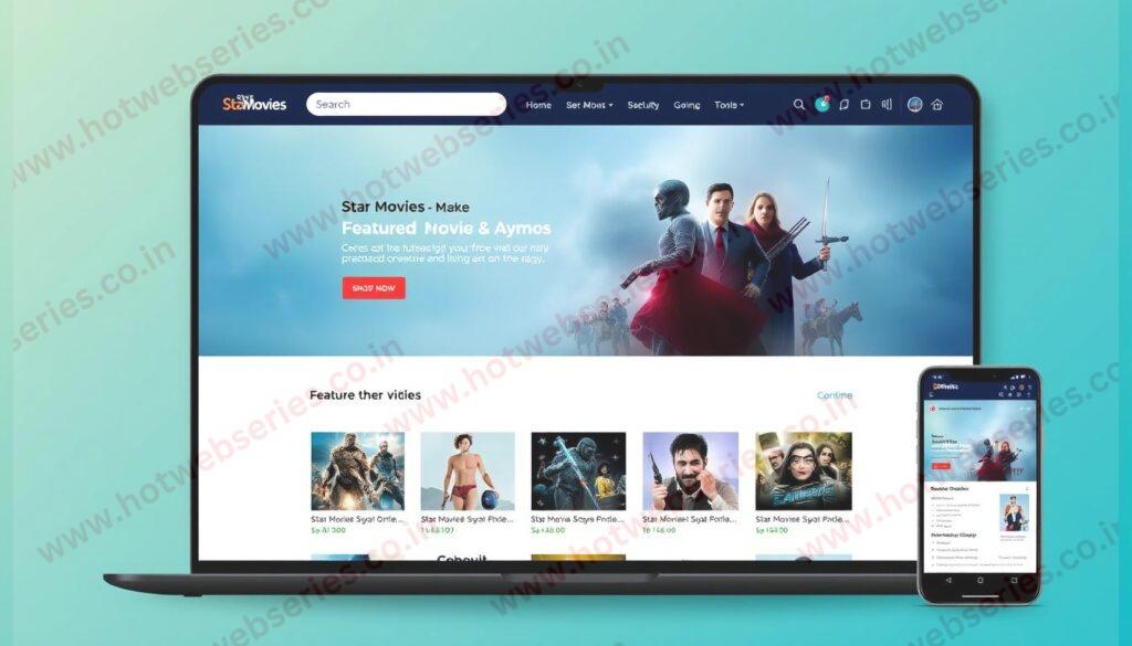A sleek, modern website interface for Star Movies, showcasing their latest movie schedules and showtimes. The page is designed with a clean, minimalist aesthetic, featuring a prominent search bar and intuitive navigation menus. In the center, a visually striking hero section displays the current featured film, complete with high-quality cinematic imagery and a brief synopsis. The layout is responsive, optimized for both desktop and mobile devices, allowing users to easily access the information they need, whether they're planning their next movie night or checking showtimes on-the-go. The overall mood is one of excitement and anticipation, capturing the essence of the Star Movies brand and its dedication to providing a top-notch entertainment experience.