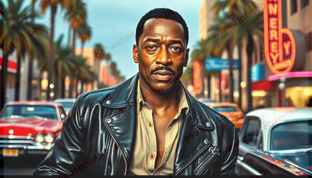 Generate an image of Eddie Murphy as Axel Foley in Beverly Hills Cop
