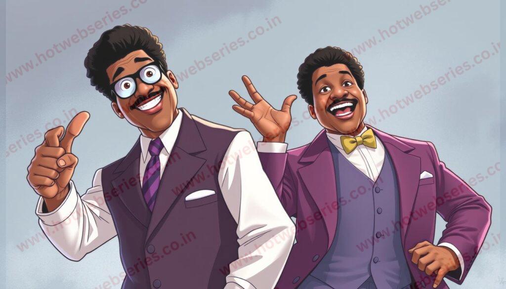 Generate an image of Eddie Murphy as Professor Sherman Klump and Buddy Love in The Nutty Professor.