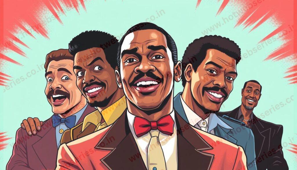 Generate an image of Eddie Murphy in his iconic roles during the 1980s.