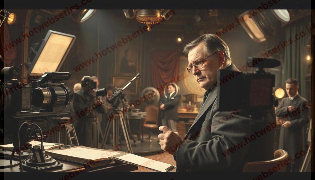 Generate an image of Orson Welles directing 'Citizen Kane'